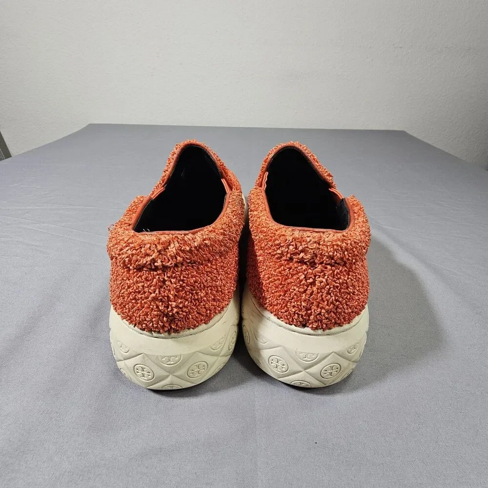Tory Burch Howell Slip On Sneakers Womens 7.5 Orange Boucle Raffia Shoes 149646